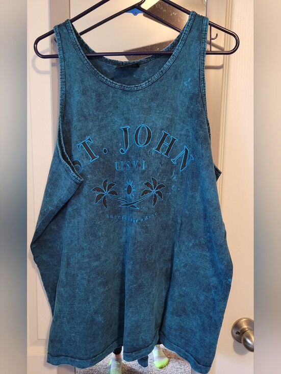 St. John Tops - St. John Teal Washed Muscle Tank with Palm Graphic